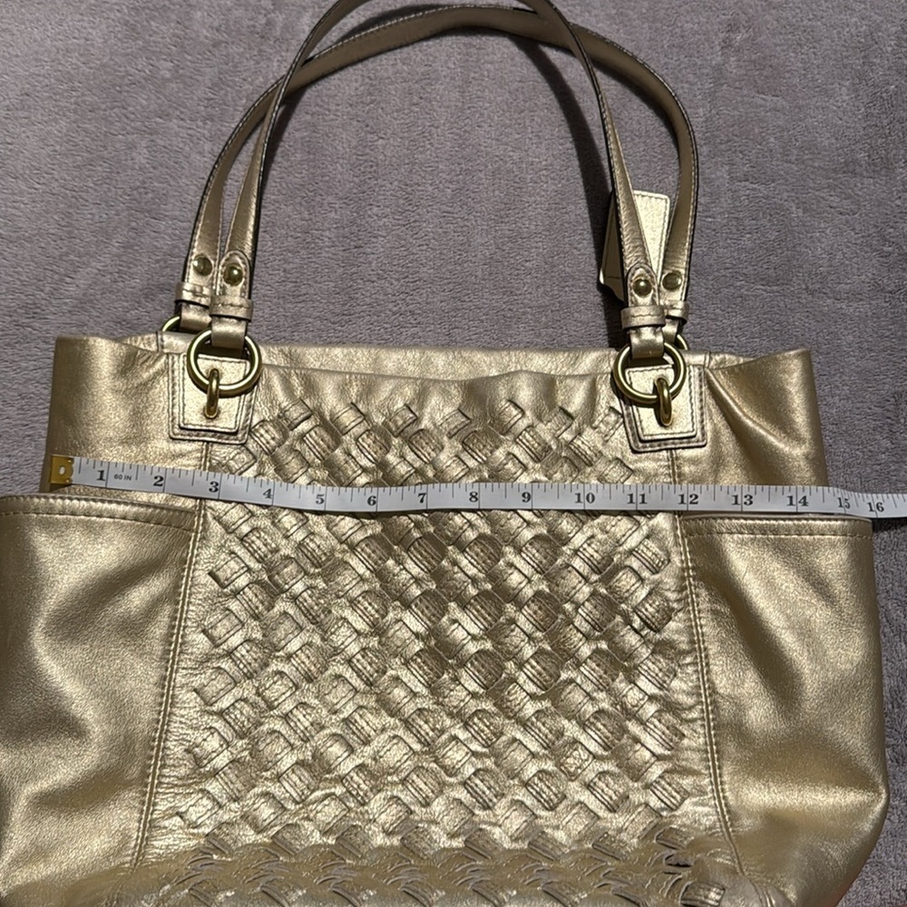 COACH- North South Metallic Woven Leather Gold‎ Leather Shoulder Bag Tote F17099 - Picture 15 of 17